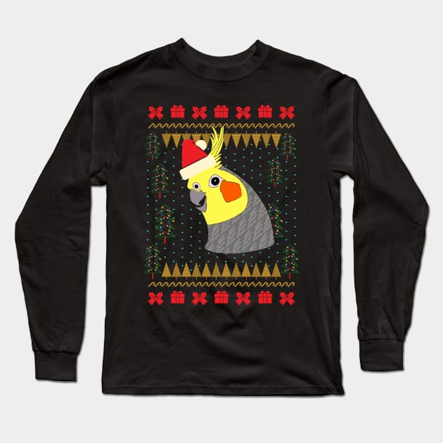 Cockatiel Ugly Christmas Sweater Long Sleeve T-Shirt by okpinsArtDesign